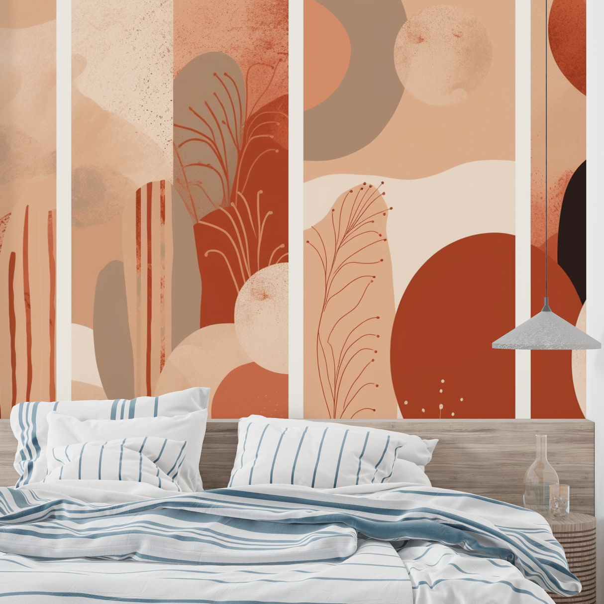 Abstract Mural Wallpaper | Terracotta Curves and Floral Design