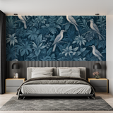 Tropical Birds Mural Wallpaper | Blue Jungle Paradise Design