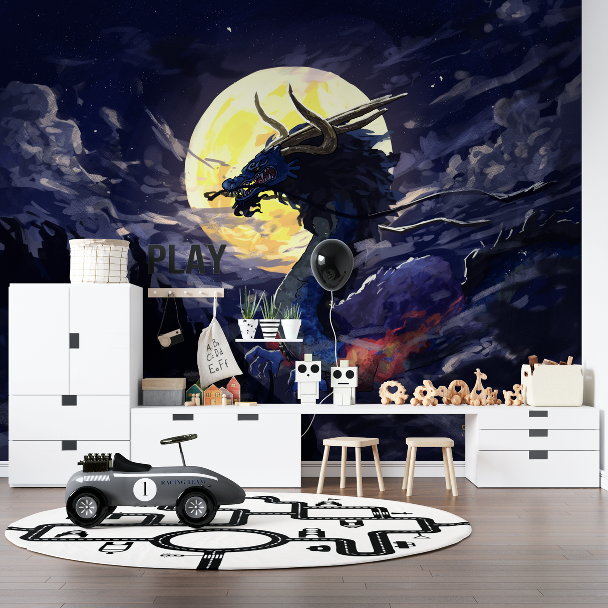 Dragon Mural Wallpaper | Mystical Night Sky Scene