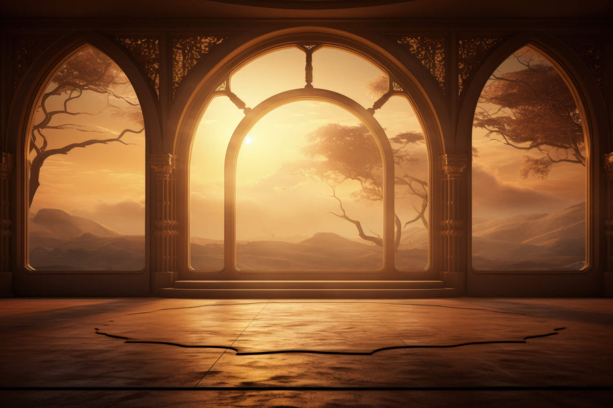 Gothic Arch Mural Wallpaper | Sunset Terracotta Landscape