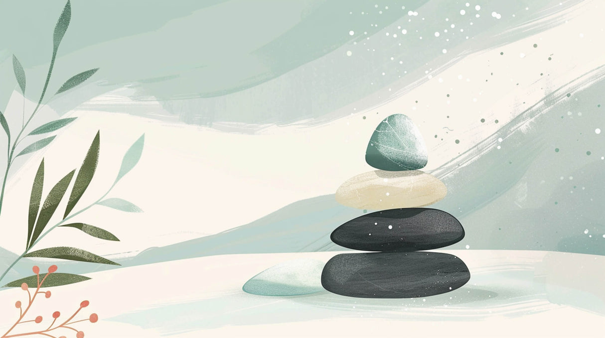 Zen Mural Wallpaper | Balanced Stones and Mint Design