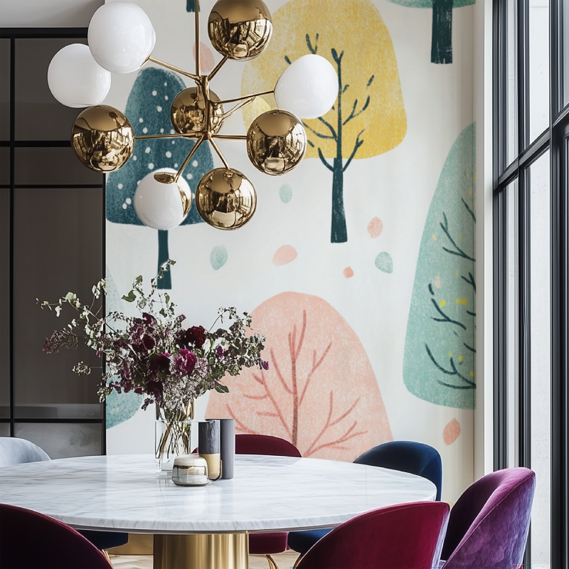 Forest Mural Wallpaper | Pastel Trees Watercolor Design