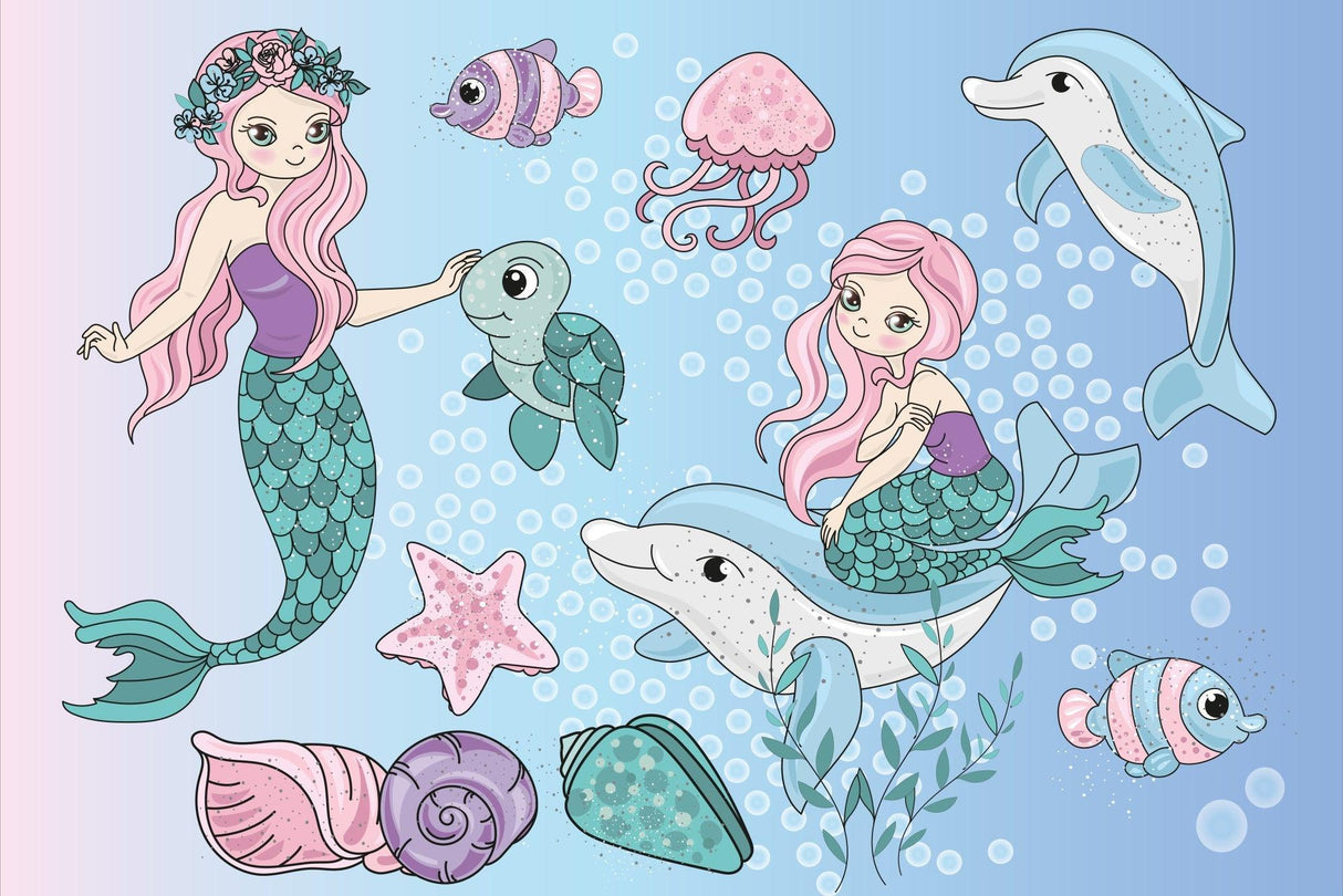 Mermaid Mural Wallpaper | Underwater Fantasy with Dolphins