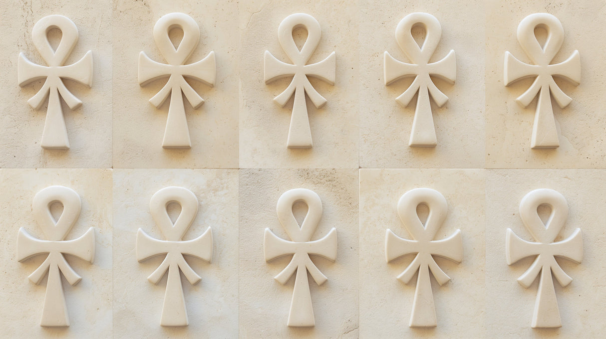Egyptian wall mural design file showing detailed 3D Ankh pattern with stone texture effect