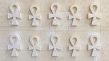 Egyptian 3D Ankh Symbol Pattern design file showing detailed white Ankh symbols on beige marble background