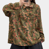 Floral Cotton Blouse  Olive Green Botanical Print - Product detail 6