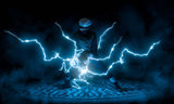 Design file showing detailed electric storm pattern with vivid blue lightning streaks