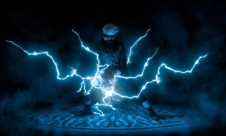 Design file showing detailed electric storm pattern with vivid blue lightning streaks