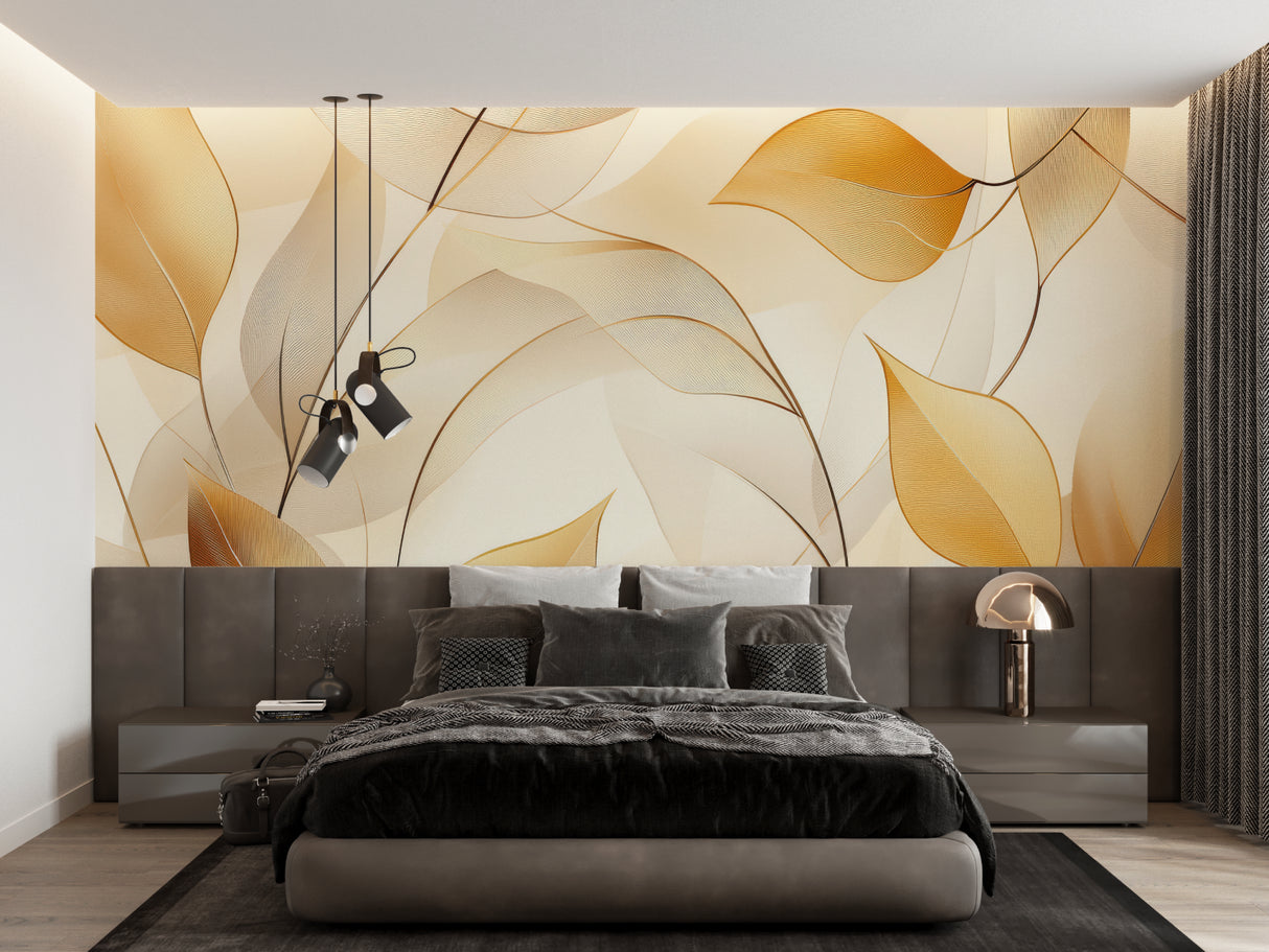 Leaf pattern mural creating a stunning accent wall in an entrance hallway