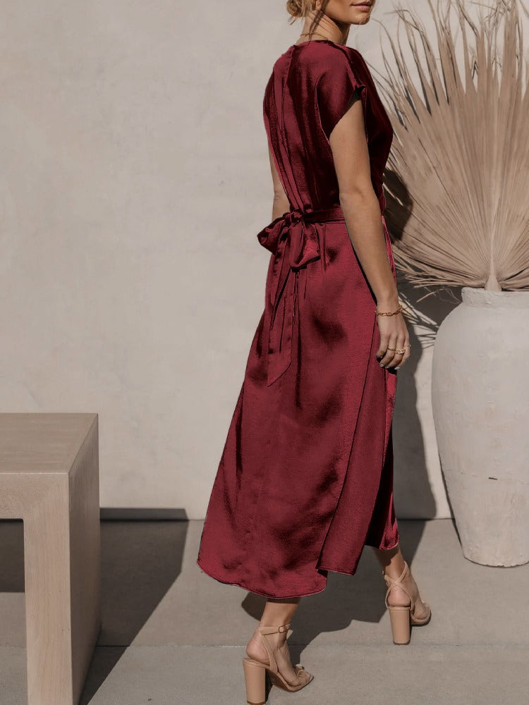 Satin Midi Dress  Elegant Layered Sleeve Design - Product detail 7