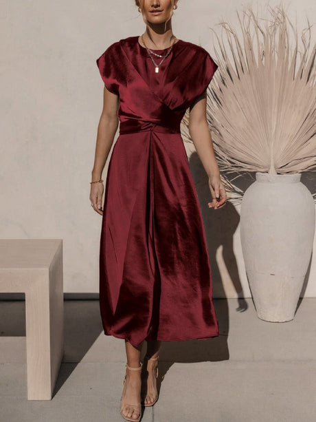 Satin Midi Dress  Elegant Layered Sleeve Design - Product detail 13