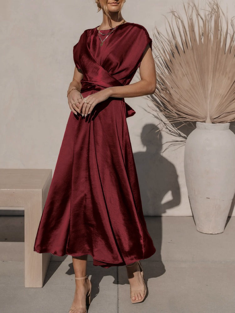 Satin Midi Dress  Elegant Layered Sleeve Design - Product detail 6
