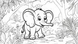 Black and white elephant wallpaper design file showing detailed jungle illustration pattern