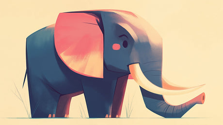 Modern elephant wallpaper design file showing navy blue and coral pink artistic pattern