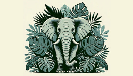 Elephant and monstera jungle wallpaper design file showing intricate leaf patterns and gentle elephant silhouette