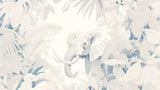 Papier Peint Mural Éléphant | Design Tropical Blanc et Bleu