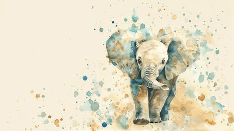 Watercolor elephant wallpaper design file showing full pattern with soft beige and turquoise tones