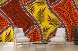 Tropical Mural Wallpaper | Geometric Leaf Pattern in Orange and Yellow