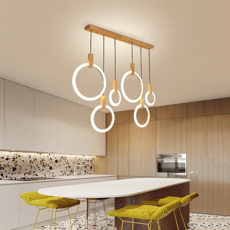 Modern Ring Chandelier  White Wood Circle Design - Detailed view