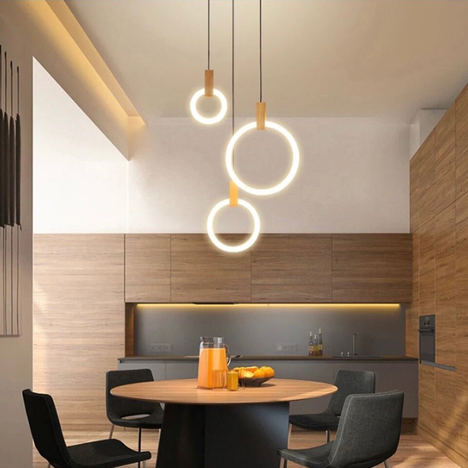 Modern Ring Chandelier  White Wood Circle Design - Product example