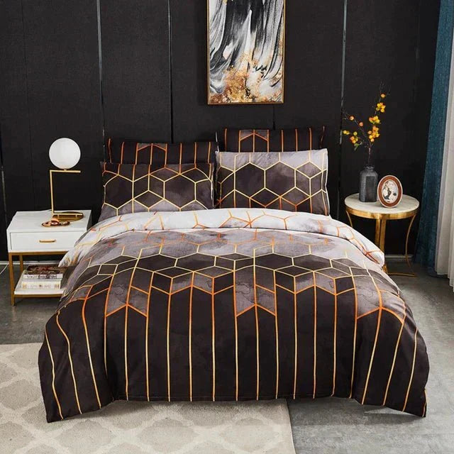Geometric Cotton Duvet Cover  Burgundy Gold Pattern - Product detail 4