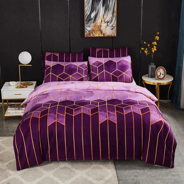 Geometric Cotton Duvet Cover  Burgundy Gold Pattern - Product detail 6
