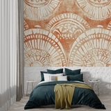 Art Deco Mural Wallpaper | Terracotta Geometric Fan Pattern