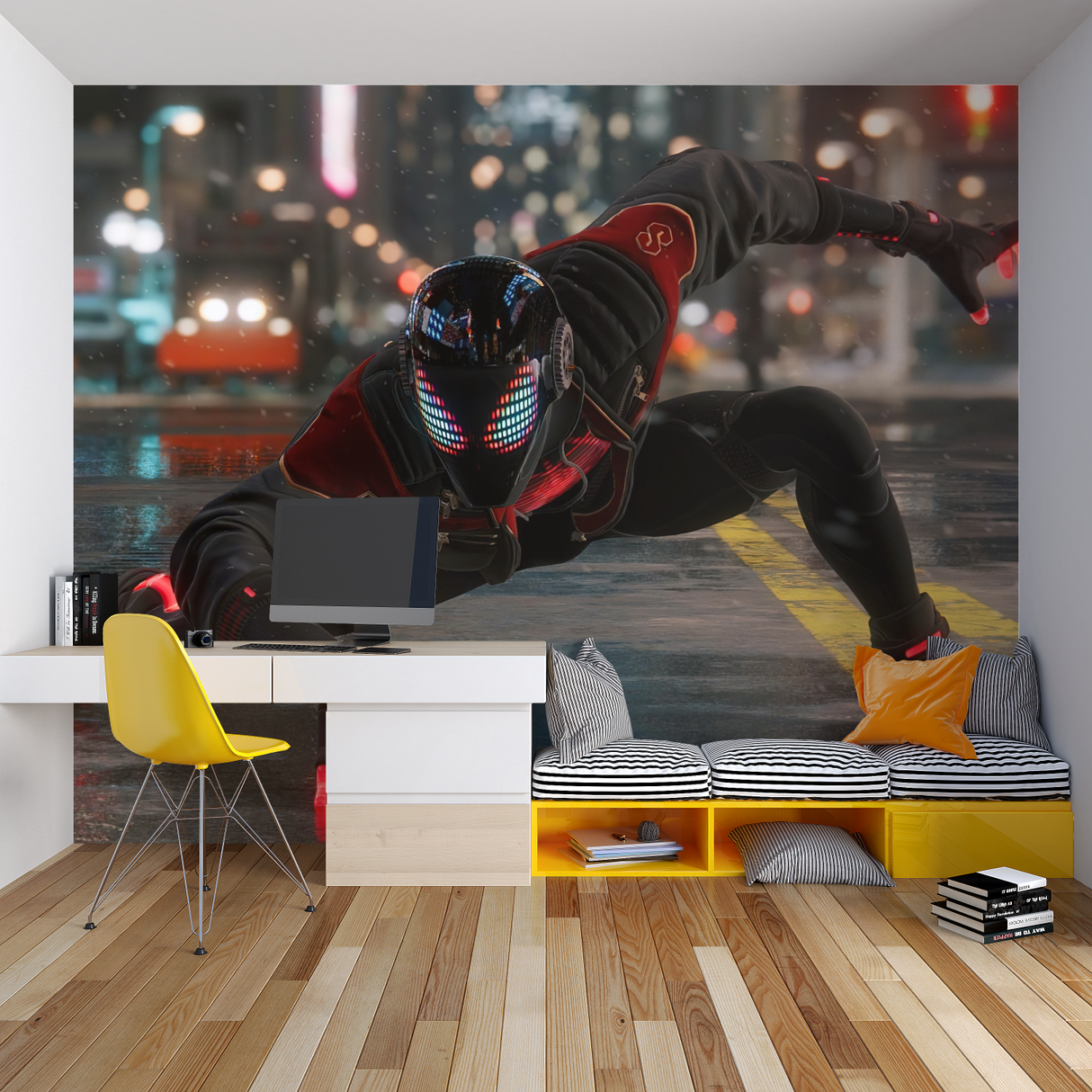 Superhero Mural Wallpaper | Spider-Man Night City Action