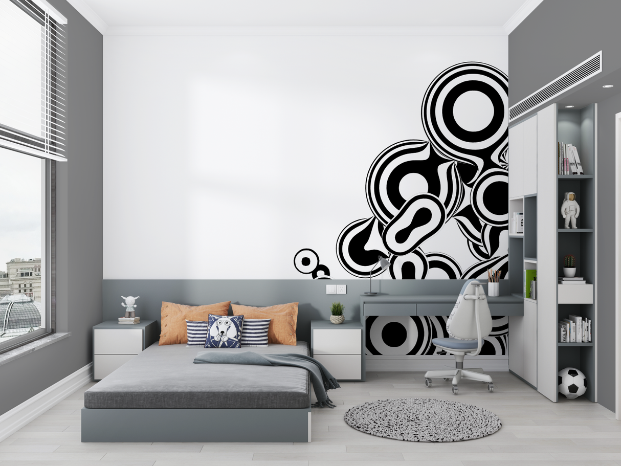 Space Mural Wallpaper | Neon Galaxy with Stars and Rockets