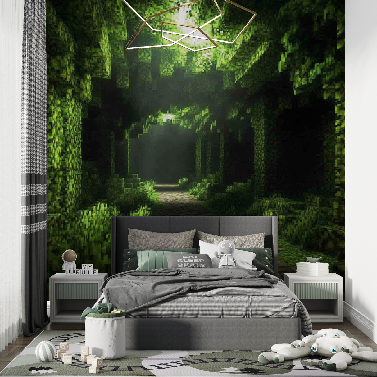 Forest Mural Wallpaper | Pixelated Green Valley Design