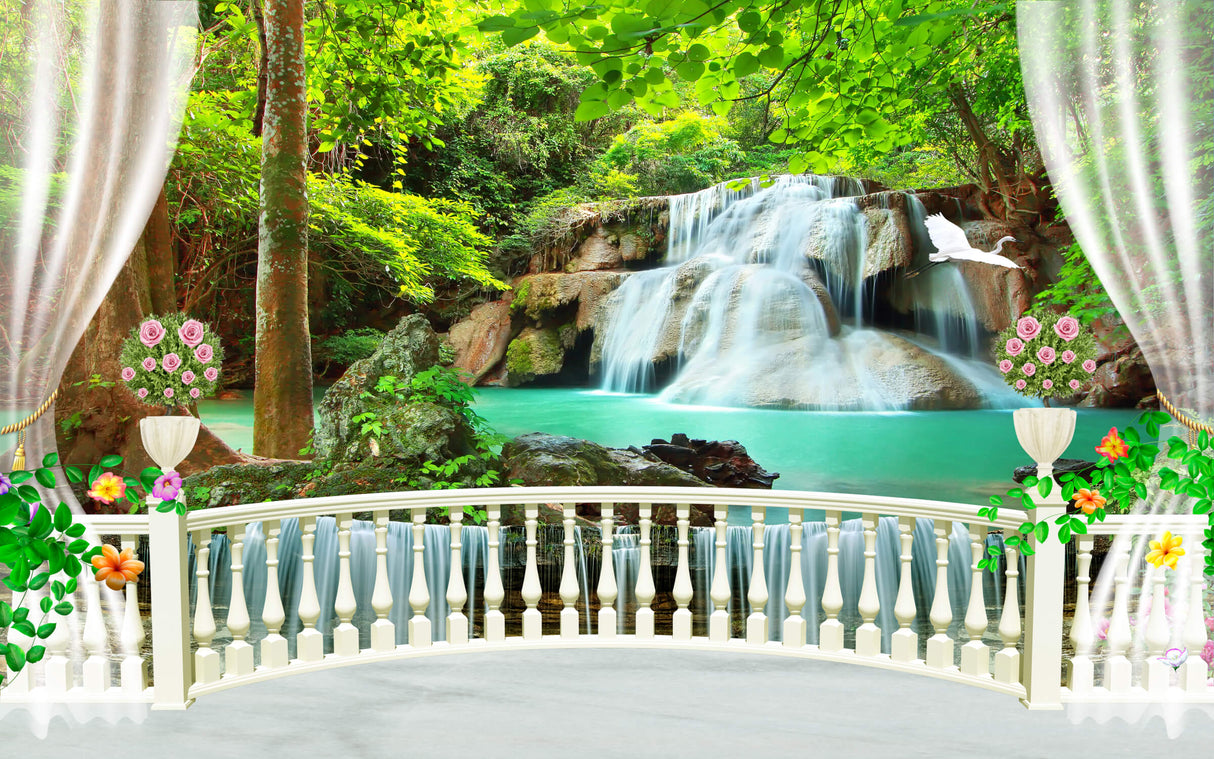 Waterfall Mural Wallpaper | Turquoise Forest Paradise