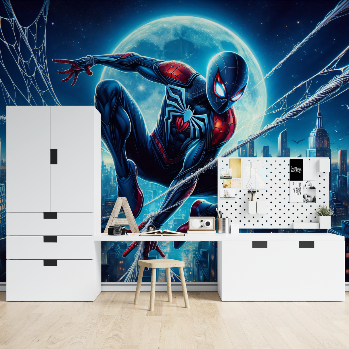 Superhero Mural Wallpaper | Spider Web Night Scene