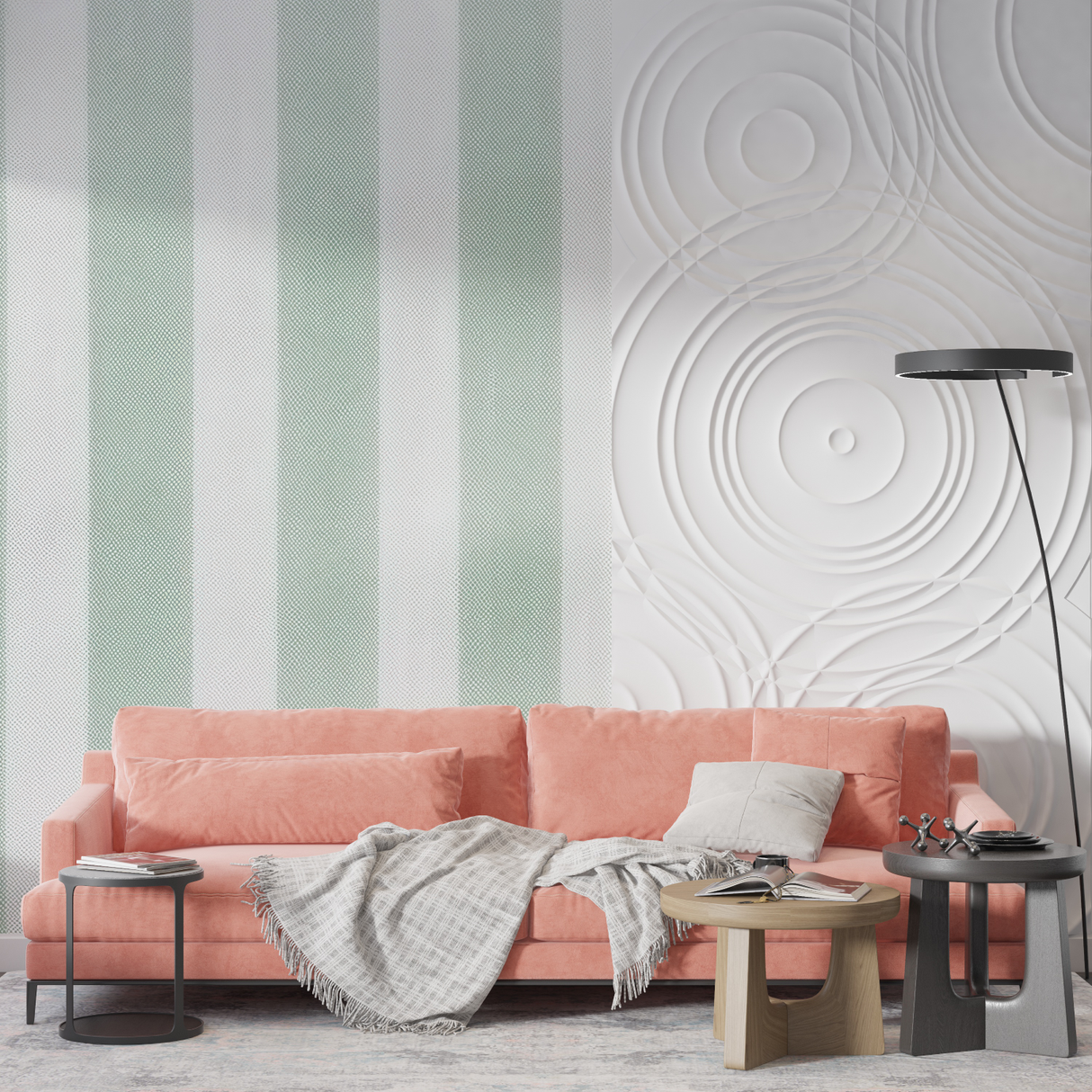 Striped Mural Wallpaper | Mint Green and White Pattern