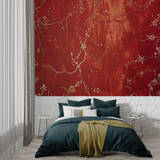Cherry Blossom Mural Wallpaper | Red and Gold Asian Art