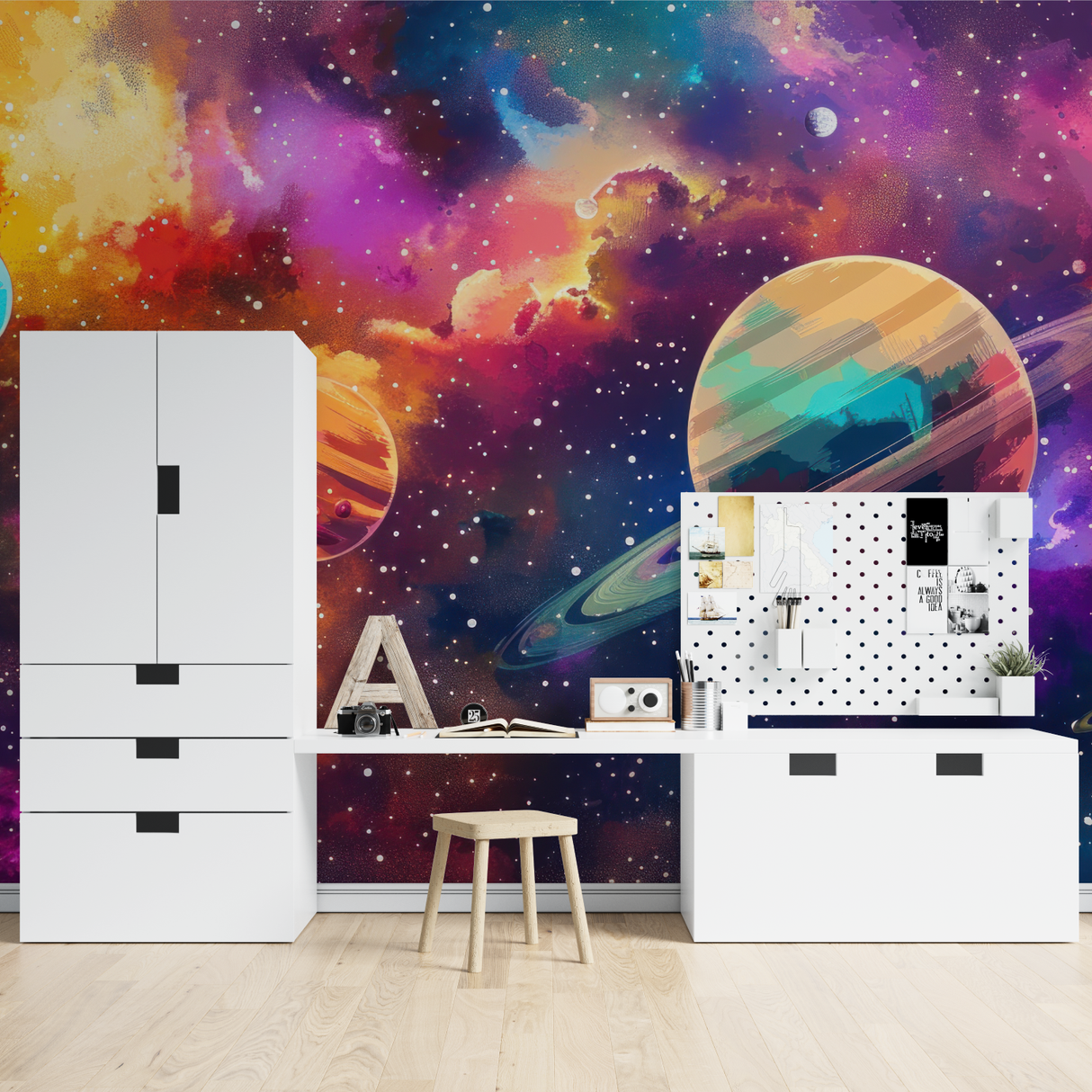 Space Mural Wallpaper | Cute Planets Galaxy Design
