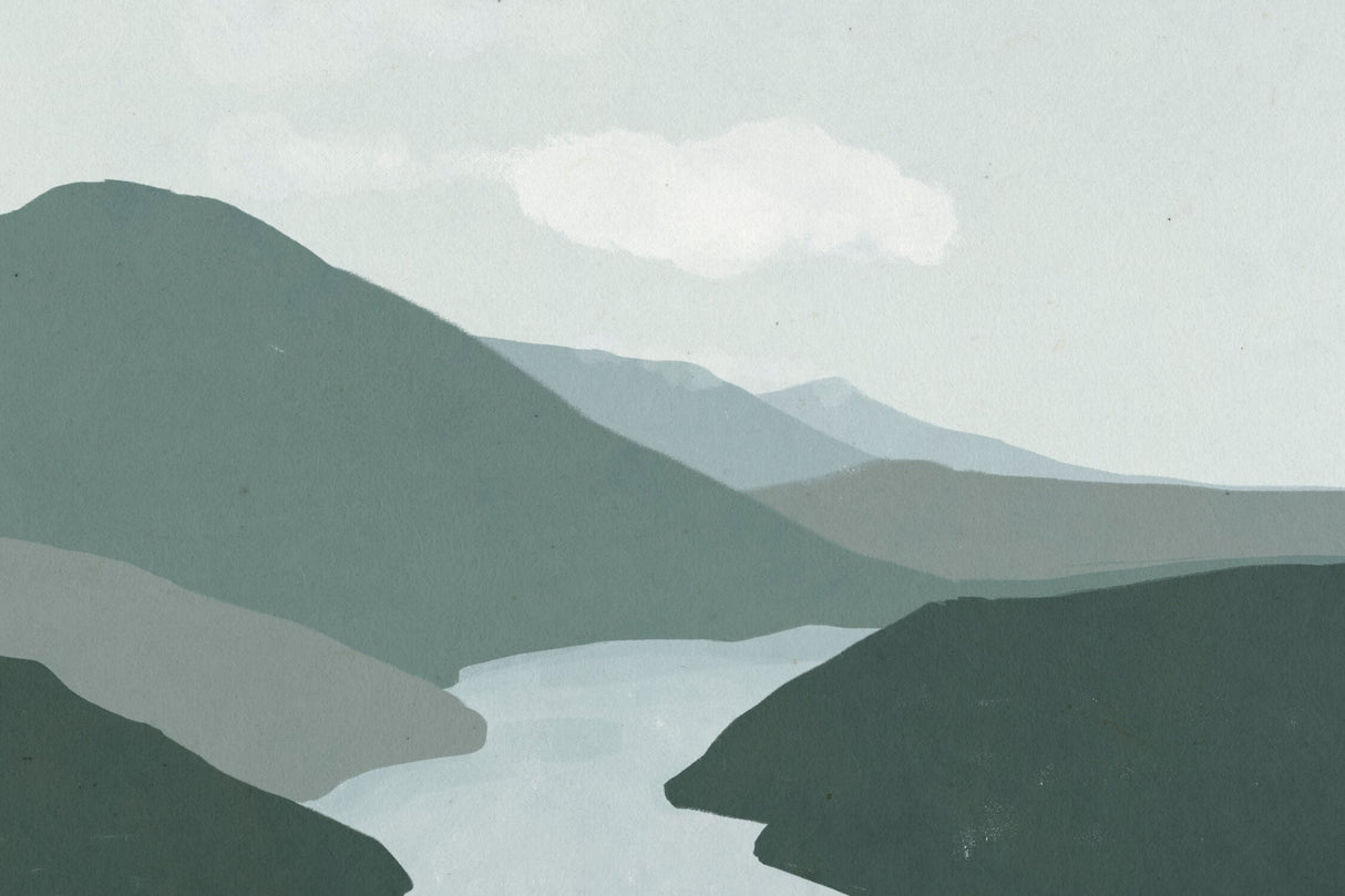 Mountain Mural Wallpaper | Serene Nordic Landscape in Green