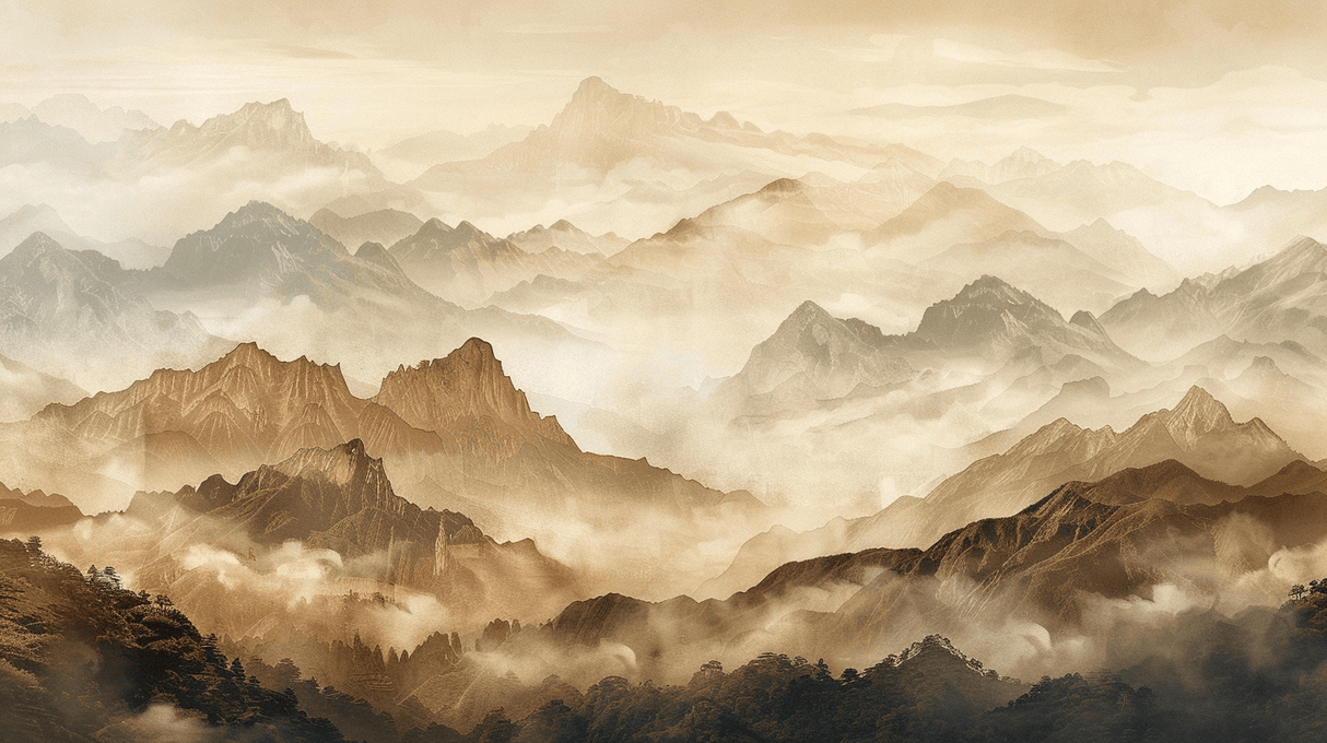 Mountain Mural Wallpaper | Misty Terracotta Landscape