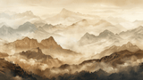 Mountain Mural Wallpaper | Misty Terracotta Landscape