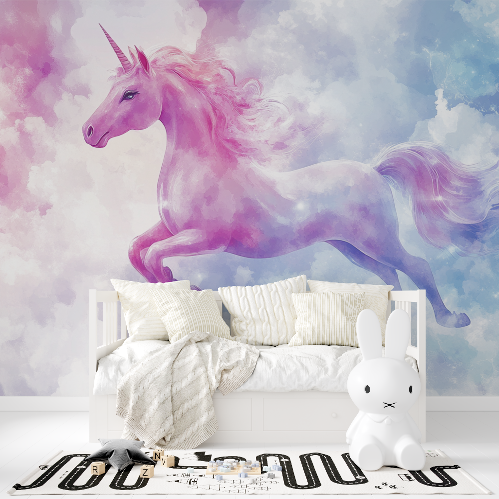 Unicorn Mural Wallpaper | Magical Pink and Purple Watercolor Design