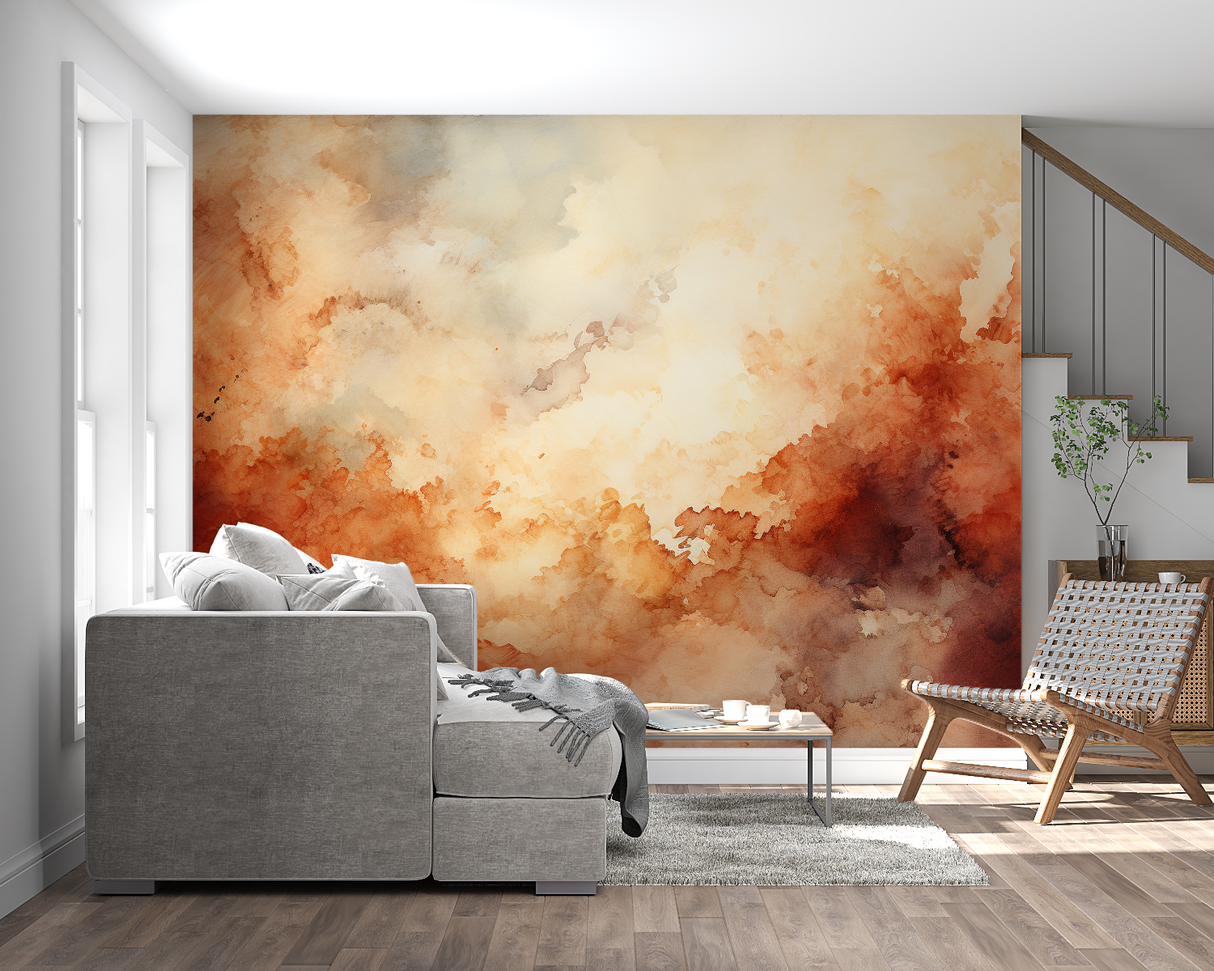 Abstract Mural Wallpaper | Terracotta Watercolor Cloud Design