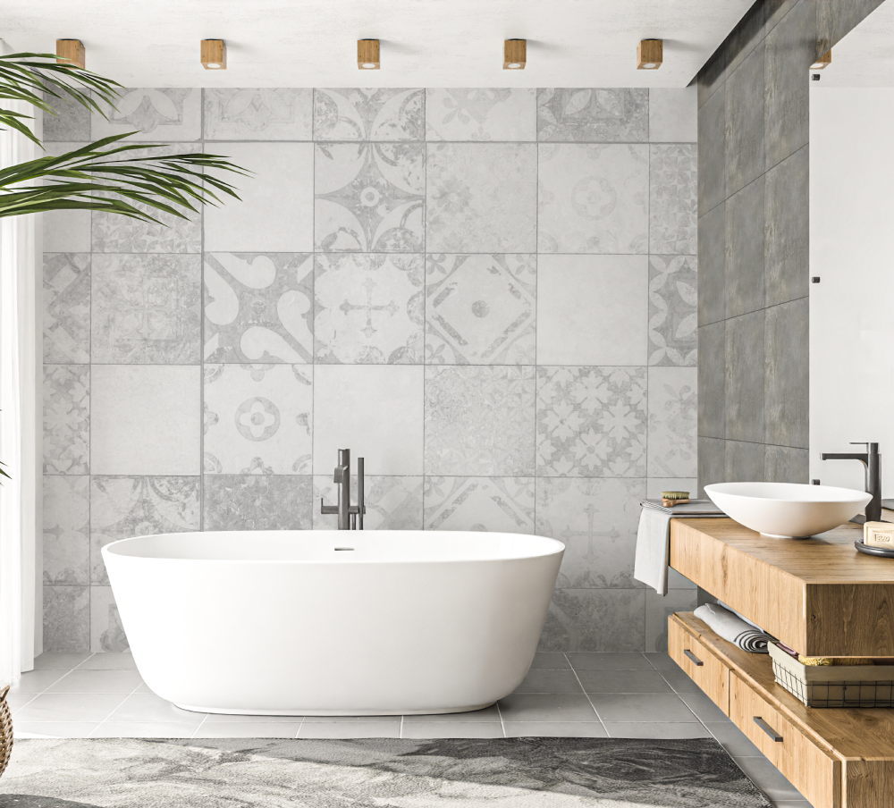 Geometric Mural Wallpaper | Vintage Tile Pattern in Grey