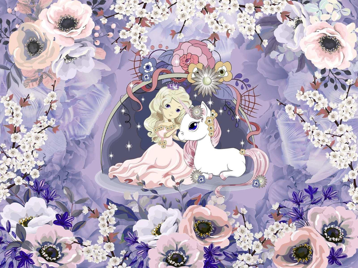 Princess Mural Wallpaper | Magical Unicorn With Cherry Blossoms