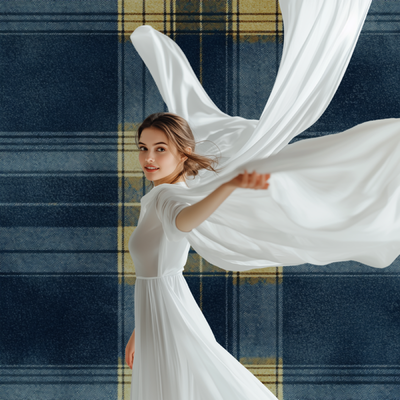 Plaid Mural Wallpaper | Classic Blue and Gold Pattern