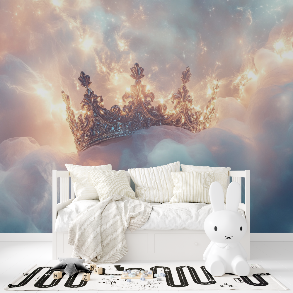 Princess Mural Wallpaper | Royal Crown in Dreamy Clouds