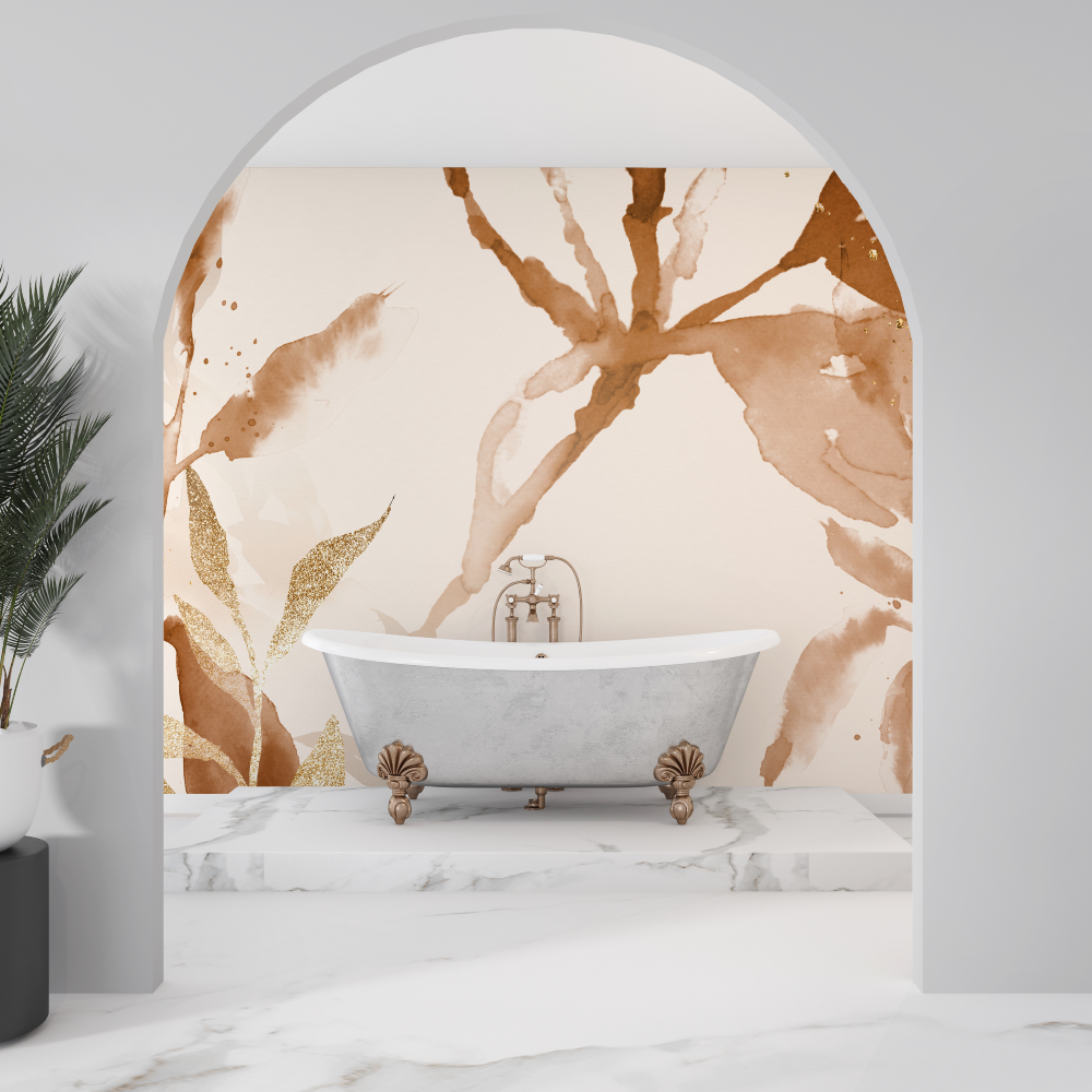Watercolor Mural Wallpaper | Terracotta and Gold Abstract Design