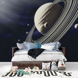 Space Mural Wallpaper | Saturn and Moons in Dark Universe