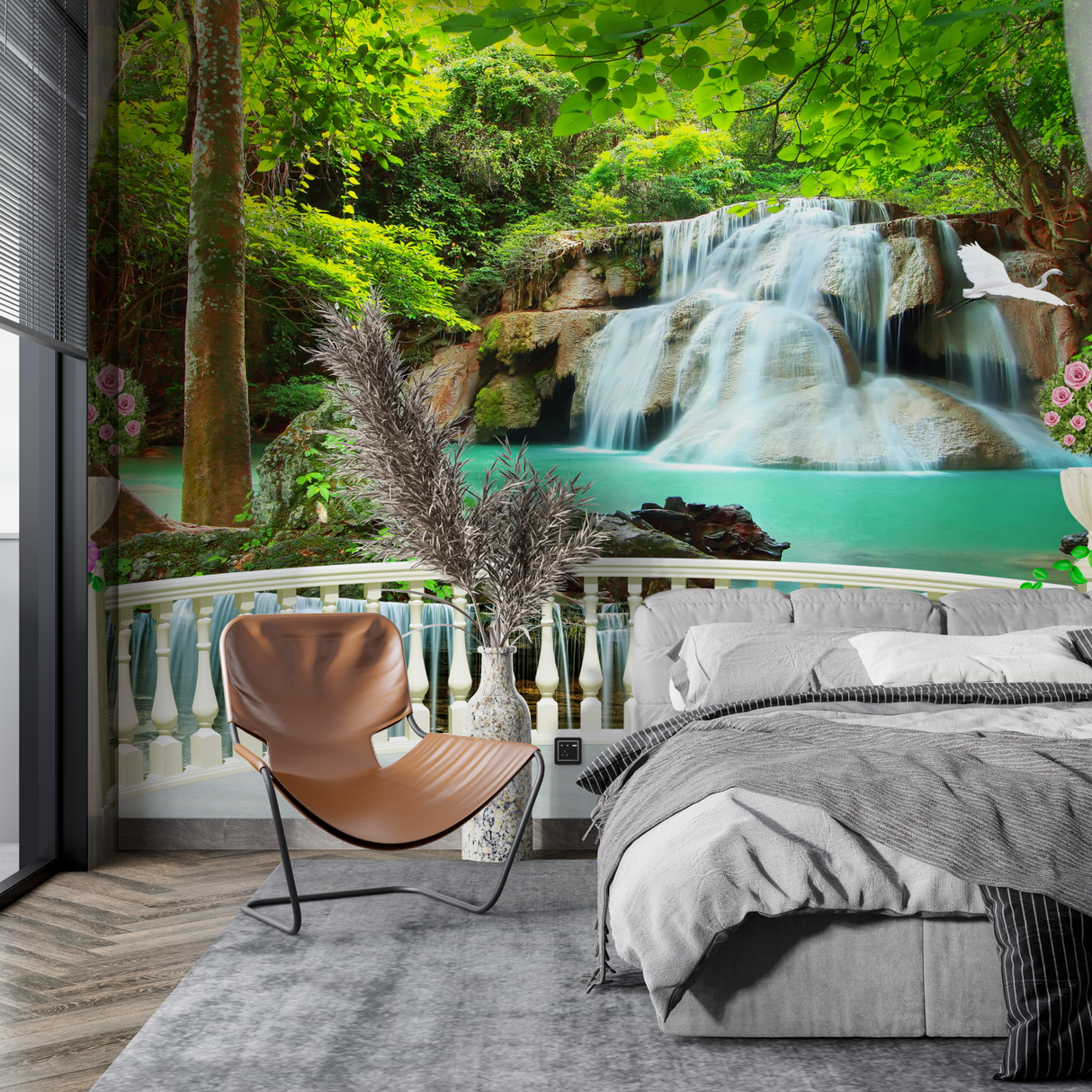 Waterfall Mural Wallpaper | Turquoise Forest Paradise