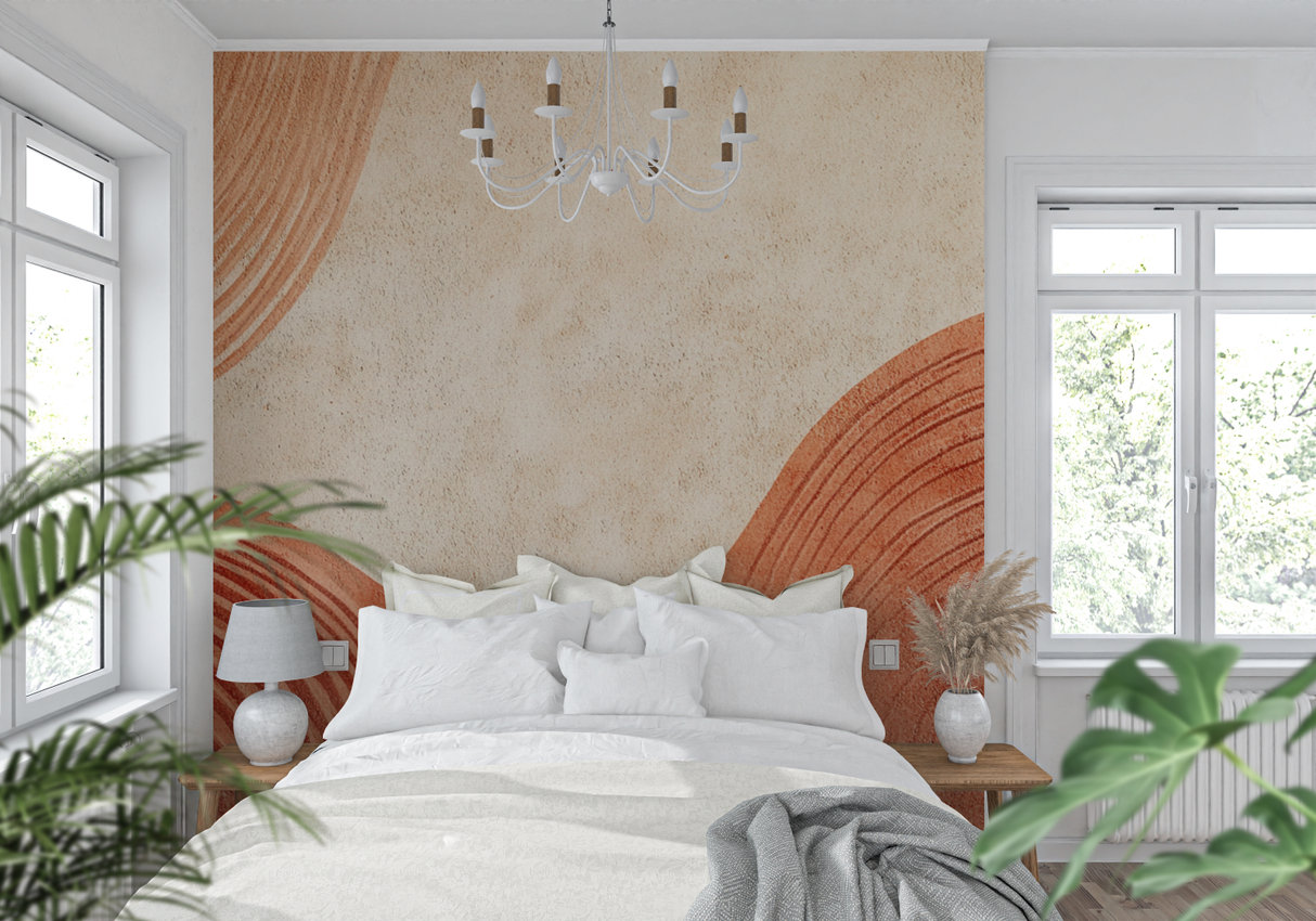 Abstract Mural Wallpaper | Terracotta Curved Lines Design