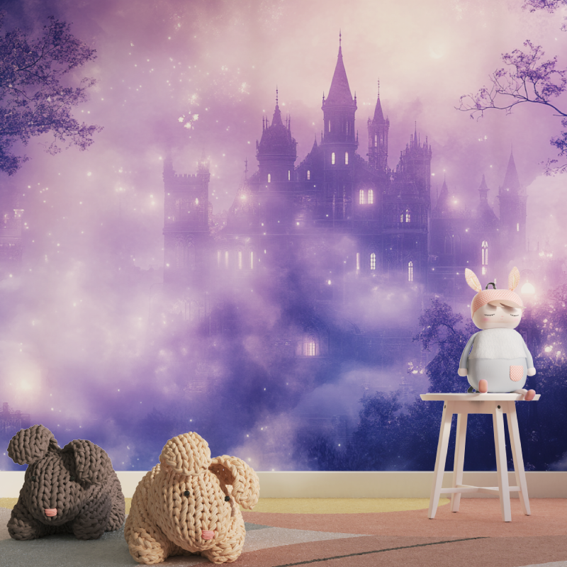 Castle Mural Wallpaper | Mystical Purple Night Sky