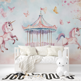 Unicorn Mural Wallpaper | Carousel Fantasy with Butterflies